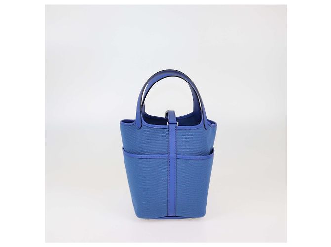 Borsa Picotin Lock 18 in Tela Cargo Geoland Blu Reale Swift & Blu Egee di Hermès - vista 4