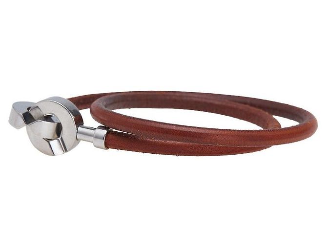 Collana Bracciale 2 in 1 in Pelle Metallo Lancelot di Hermès Marrone - vista 2