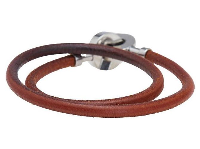 Collana Bracciale 2 in 1 in Pelle Metallo Lancelot di Hermès Marrone - vista 3