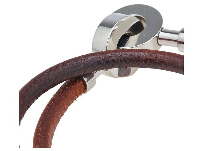 Collana Bracciale 2 in 1 in Pelle Metallo Lancelot di Hermès Marrone - vista 4