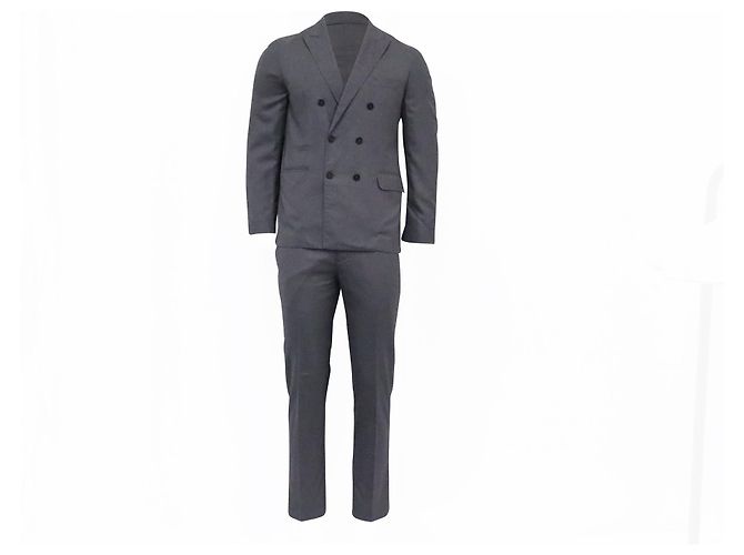 Brunello Cucinelli Double Breasted Jacket and Pants in Grey Virgin Wool - view 2