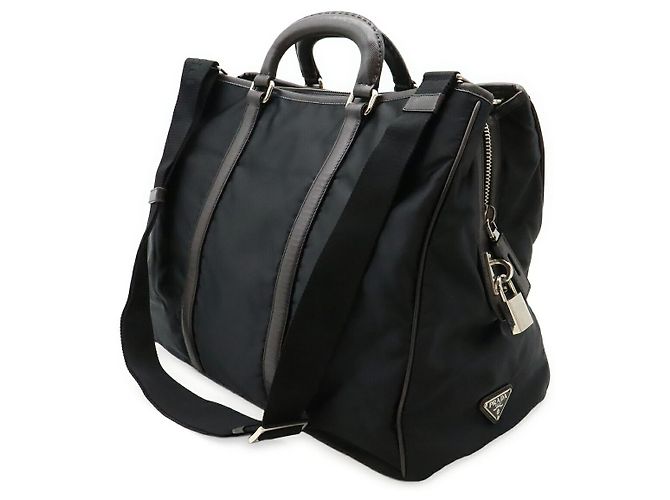Borsa da viaggio in nylon jacquard con logo Prada - vista 2