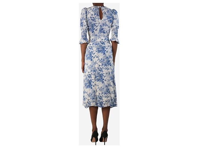 Reformation Midikleid mit weiß-blauem Blumenmuster - Größe UK 4 - Ansicht 2