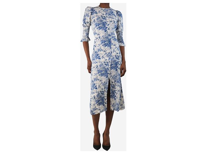 Reformation Midikleid mit weiß-blauem Blumenmuster - Größe UK 4 - Ansicht 3