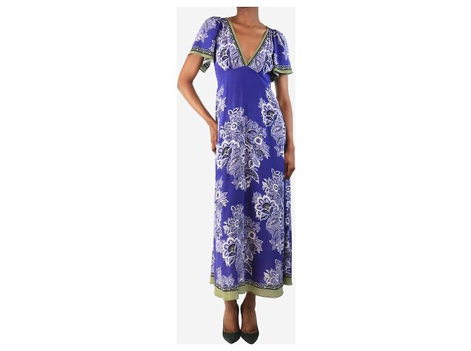 Etro Lila Seiden-Midi-Kleid mit Blumenmuster - Größe UK 6 - Ansicht 3