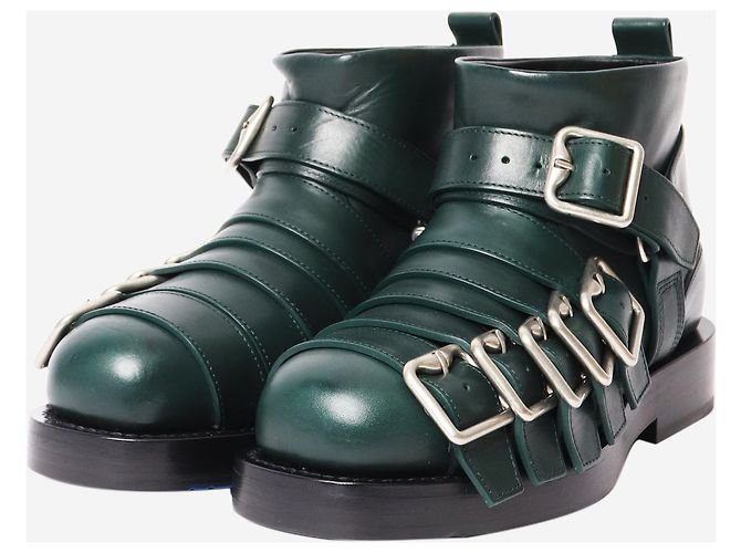 Burberry Botas de tornozelo de couro verde escuro com fivela - tamanho EU 36 (UK 3) - vista 2