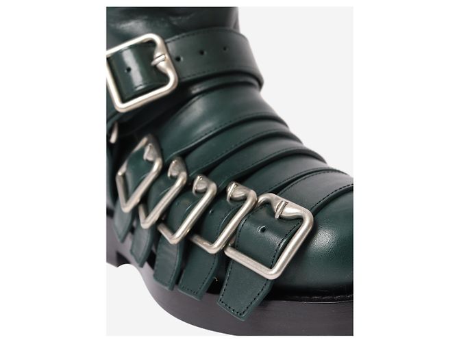 Burberry Botas de tornozelo de couro verde escuro com fivela - tamanho EU 36 (UK 3) - vista 4