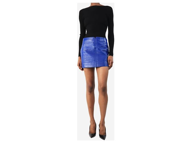 Courreges Minirock aus blauen Lackleder - Größe UK 8 - Ansicht 2