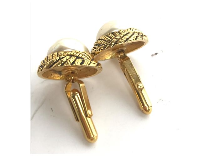 Gemelli vintage in perla finta di Chanel D'oro - vista 3