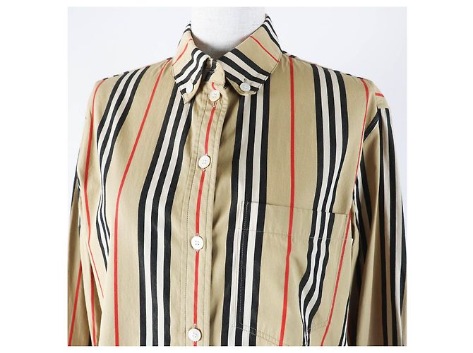 Camisa de manga larga de algodón con rayas Icon de Burberry Beige - vista 2