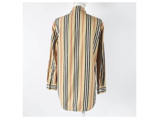 Camisa de manga larga de algodón con rayas Icon de Burberry Beige - vista 4