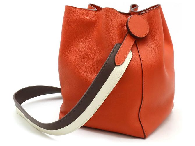 Borsa a spalla Hermès Ricol17 Evercolor Marrone Bianco Rosso - vista 2