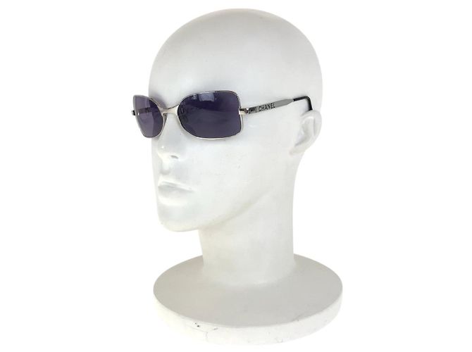 Timeless Chanel Metallsonnenbrille Silber Lila - Ansicht 5