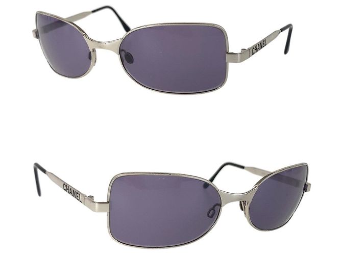 Timeless Chanel Metallsonnenbrille Silber Lila - Ansicht 6