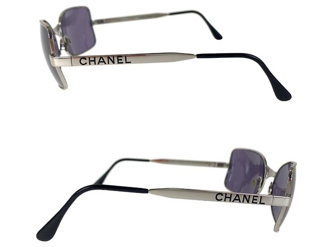 Timeless Chanel Metallsonnenbrille Silber Lila - Ansicht 7