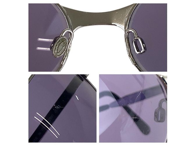 Timeless Chanel Metallsonnenbrille Silber Lila - Ansicht 9
