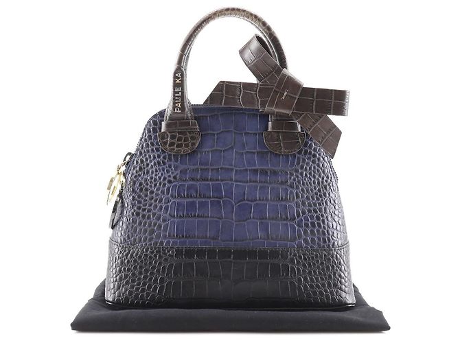 Autre Marque Borsa in pelle goffrata con nastro Paule Ka Marrone Nero Porpora - vista 10