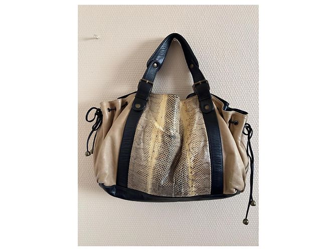 Borsa a mano Gerard Darel 24h Beige in Pelle di Vitello e Serpente d'Acqua - vista 8