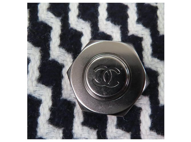 Chanel Hexagon COCO Button Zigzag Pattern Wool Coat Black White - view 6