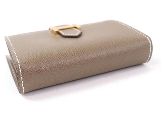 Mini billetera de cuero Bearn Vaugham de Hermès Castaño Gris pardo - vista 4