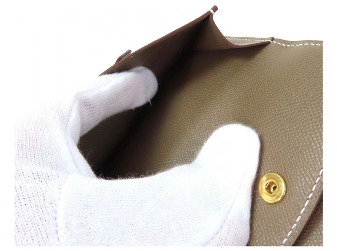 Mini billetera de cuero Bearn Vaugham de Hermès Castaño Gris pardo - vista 7