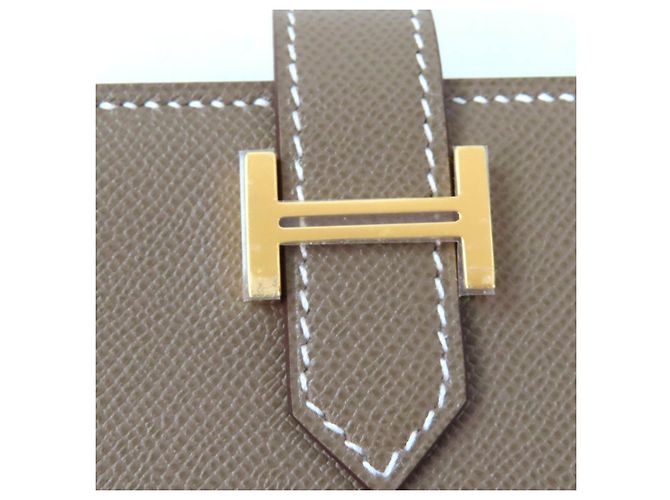 Mini billetera de cuero Bearn Vaugham de Hermès Castaño Gris pardo - vista 9