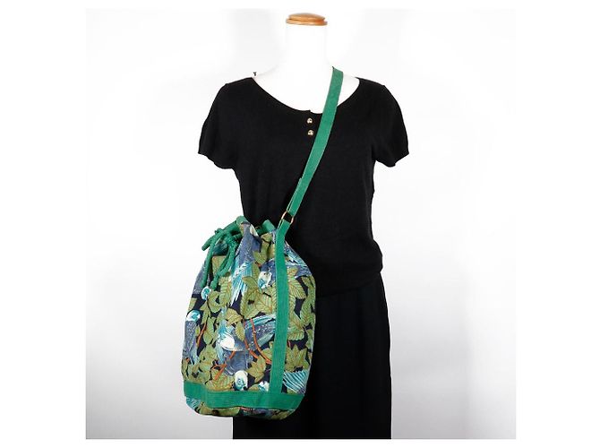 Borsa a spalla in cotone a spalla singola Hermès Verde - vista 14