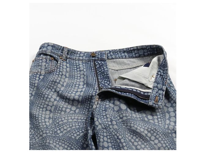 Pantalon en denim en coton Louis Vuitton LV × YK Allover Pumpkin Bleu - vue 7
