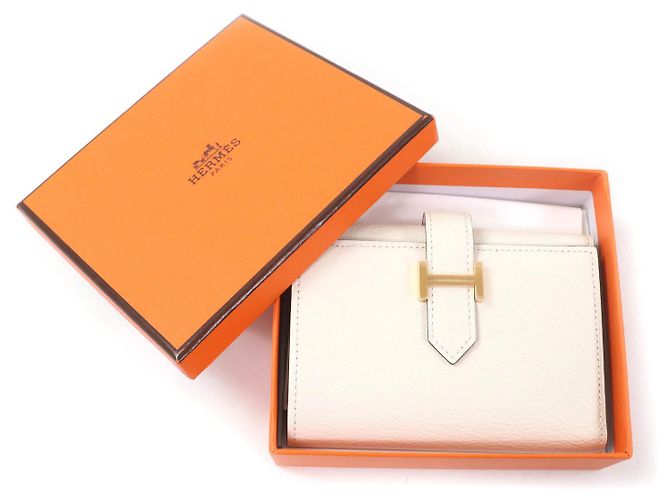 Cartera tri-fold Bearn de cabra Hermès Blanco - vista 2