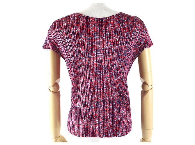 Issey Miyake Polyester T-Shirt PLEATS PLEASE PP63-JK522 Rot Blau - Ansicht 3