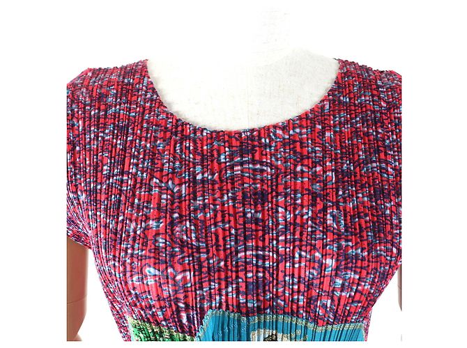 Issey Miyake Polyester T-Shirt PLEATS PLEASE PP63-JK522 Rot Blau - Ansicht 4