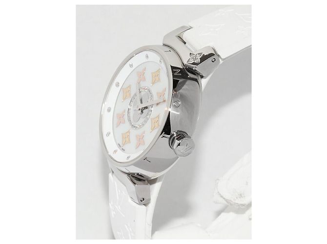 Louis Vuitton Tambour Edelstahl Uhr Weiß - Ansicht 3