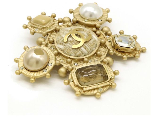 Chanel Coco Mark Perlen-Strass Brosche Golden - Ansicht 3