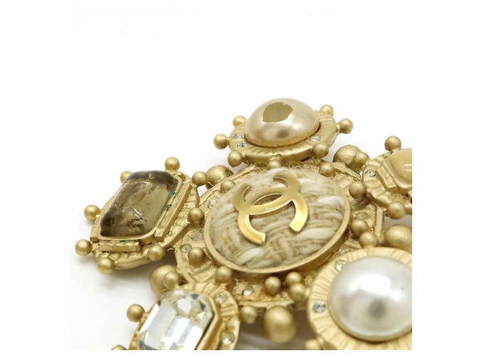 Chanel Coco Mark Perlen-Strass Brosche Golden - Ansicht 4