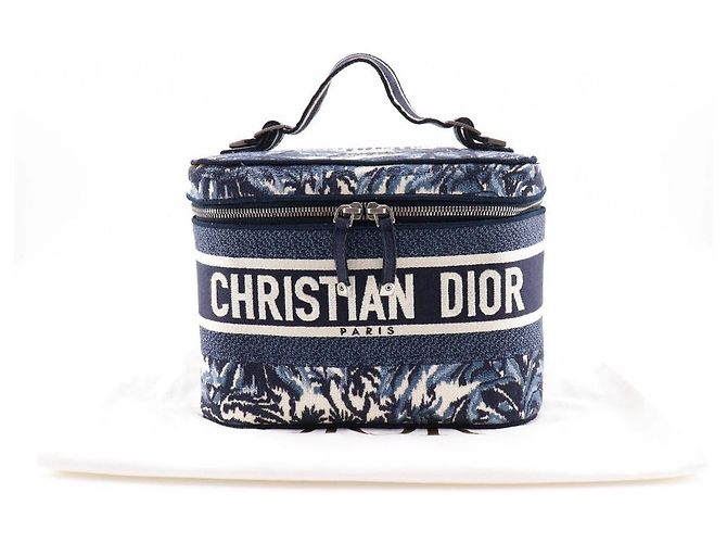 Borsa a mano in tela ricamata Dior Travel Vanity Blu - vista 15