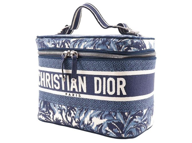 Borsa a mano in tela ricamata Dior Travel Vanity Blu - vista 2