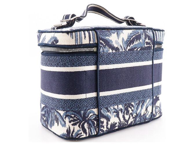 Borsa a mano in tela ricamata Dior Travel Vanity Blu - vista 3