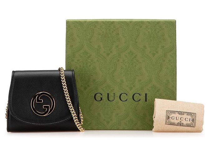Gucci Blondie Leder Schultertasche mit Kette Schwarz Golden - Ansicht 12
