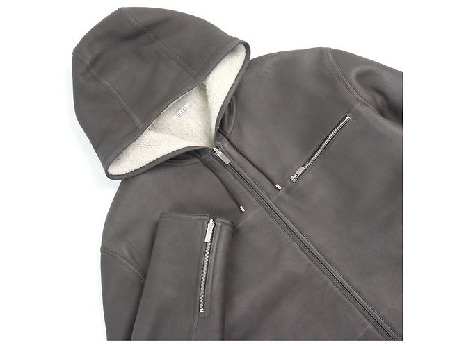 Giacca in pelle di pecora Hermès Grigio Grigio antracite - vista 2