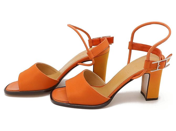 Sandali in pelle e nylon Hermès Arancione - vista 2