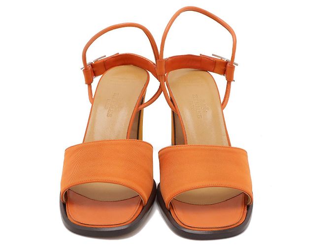 Sandali in pelle e nylon Hermès Arancione - vista 4