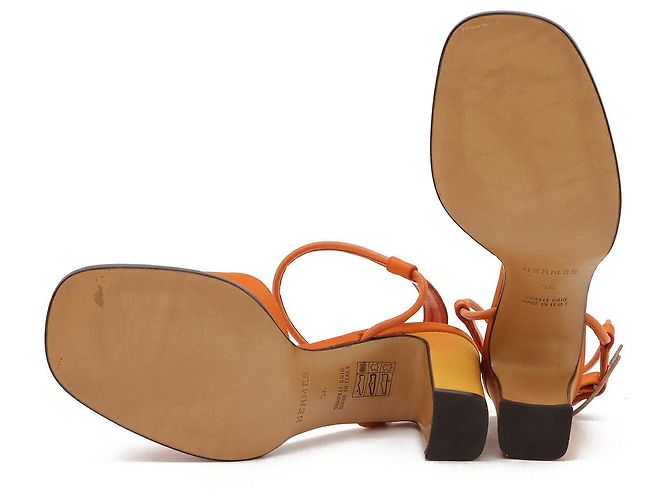 Sandali in pelle e nylon Hermès Arancione - vista 5