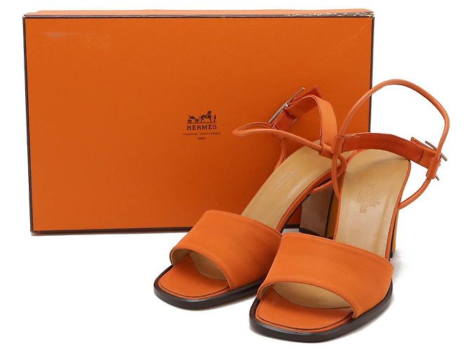 Sandali in pelle e nylon Hermès Arancione - vista 9