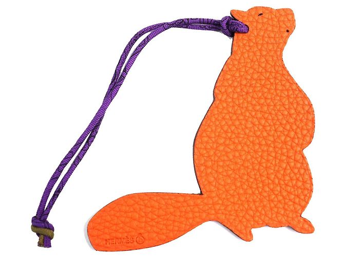 Charm per borsa Hermès Petite Ash Beaver in pelle Epsom Togo Rosa Arancione - vista 3