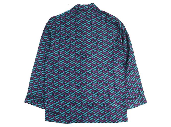 Versace La Greca Seidenhemd Schwarz Blau Lila - Ansicht 2