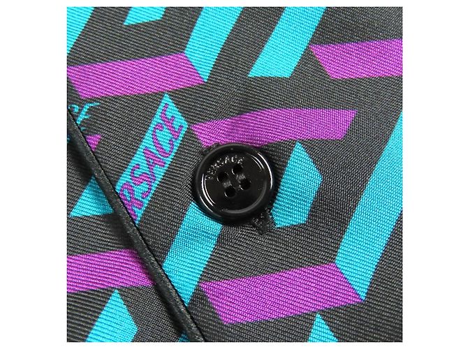 Versace La Greca Seidenhemd Schwarz Blau Lila - Ansicht 5