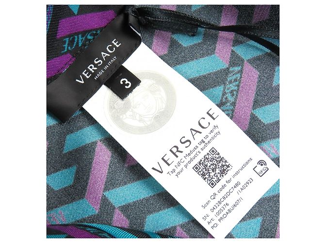 Versace La Greca Seidenhemd Schwarz Blau Lila - Ansicht 6