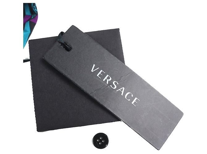 Versace La Greca Seidenhemd Schwarz Blau Lila - Ansicht 9