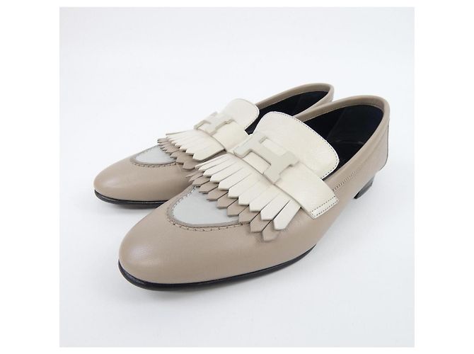 Hermès Mocassini Hermes Chevre Bianco Grigio - vista 3