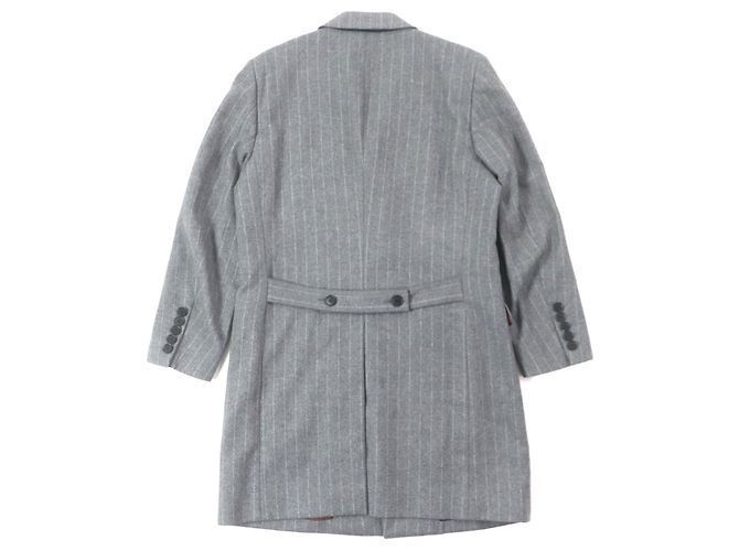 Paul Smith LONDON Stripe Pattern Wool Chester Coat Brown Grey - view 3